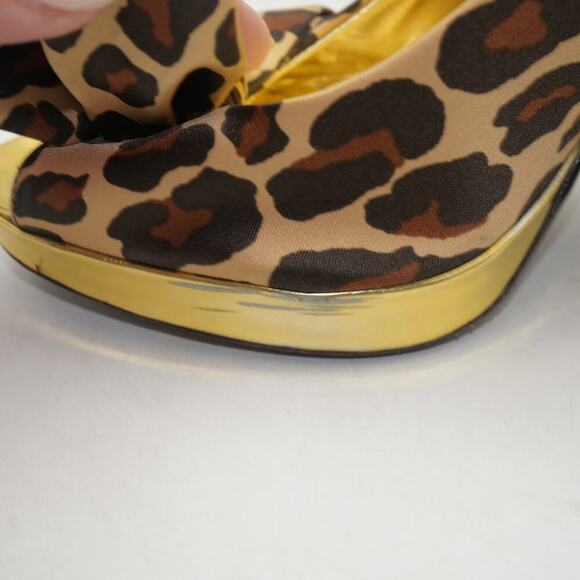 Coach Women's 8 Leopard Print Satin Peep Toe Gold Heels Daisey - Picture 10 of 11